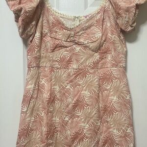 Miami Pink and Cream Leaf Print Mini Dress